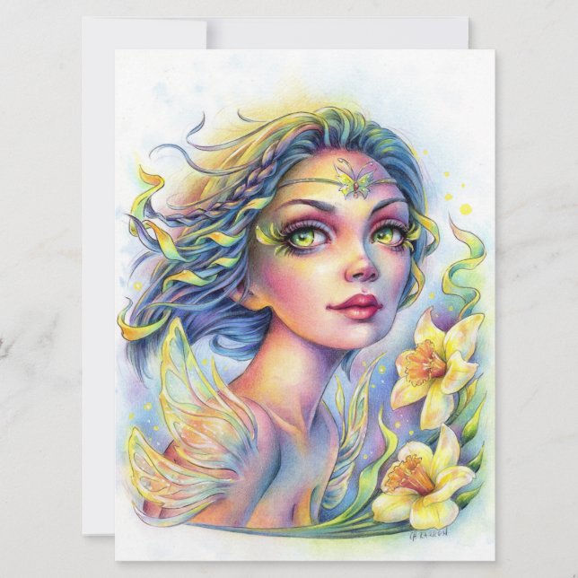 Vår Vind Fairy Vingar Fantasy Woman Art Card (Framsida)