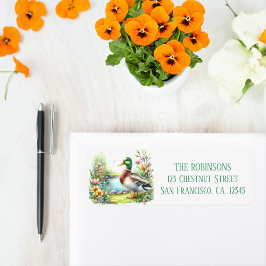 Vår Watercolor Anka Returadress Etikett