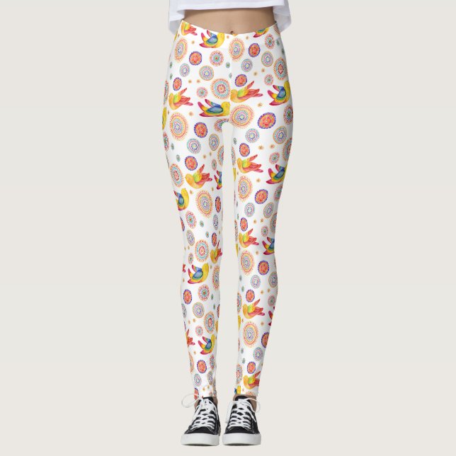 Vår Watercolor Birds Leggings (Framsida)