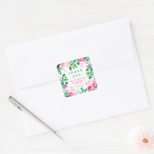 Vår Watercolor Blommigt Birthday Tack Fyrkantigt Klistermärke