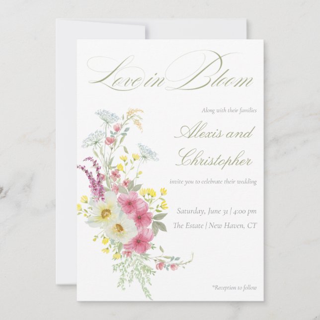 Vår Watercolor Blommigt Bröllop Inbjudningar (Framsida)