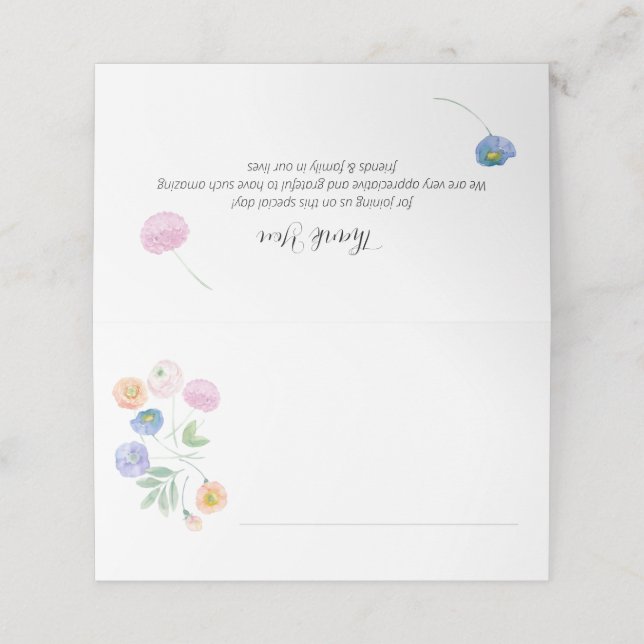 Vår Watercolor Blommigt Bröllop Placera kort (Utvändigt utvikt)