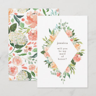 Vår Watercolor Blommigt Diamond Maid of honor Inbjudningar