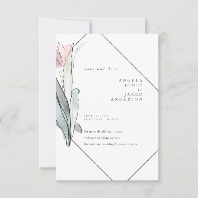 Vår Watercolor Blommigt Spara vår Data Datumet (Framsida)