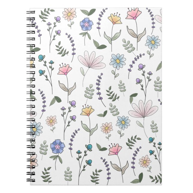 Vår Watercolor Doodle Flowers Anteckningsbok (Framsidan)
