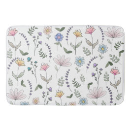 Vår Watercolor Doodle Flowers Badrumsmatta