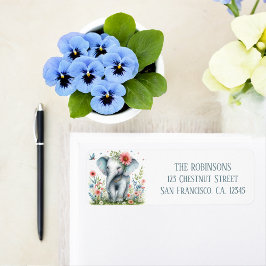 Vår Watercolor Elephant Returadress Returadress Etikett