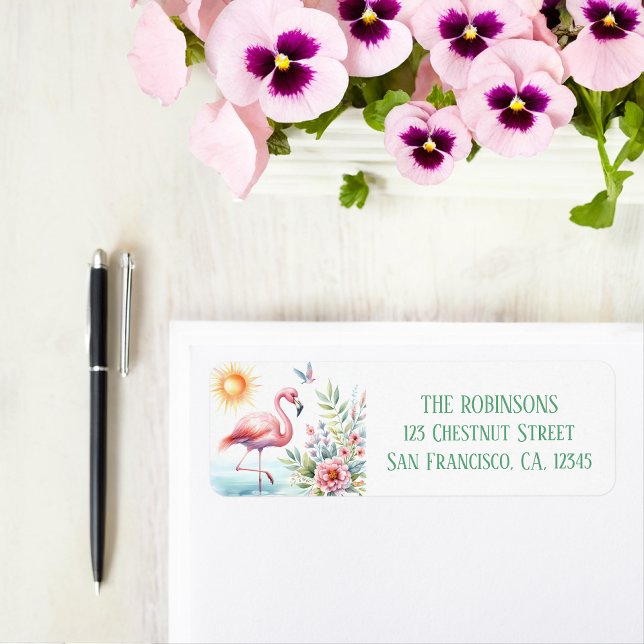 Vår Watercolor Flamingo Returadress Etikett (Skapare uppladdad)