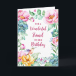 Vår Watercolor Flowers Friend Birthday Kort<br><div class="desc">Födelsedagskort för vän med vintage färgstarka vattenfärgade blommor och tankfull vers.</div>