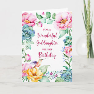 Vår Watercolor Flowers Goddotter Birthday Kort