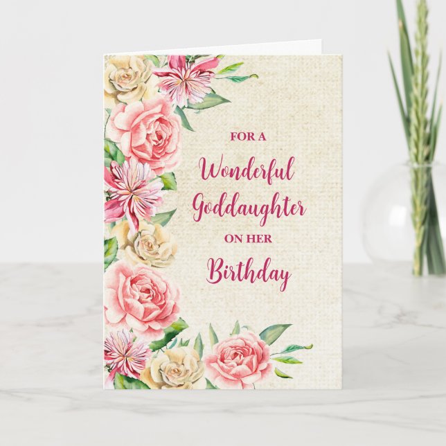 Vår Watercolor Flowers Goddotter Birthday Kort (Framsida)
