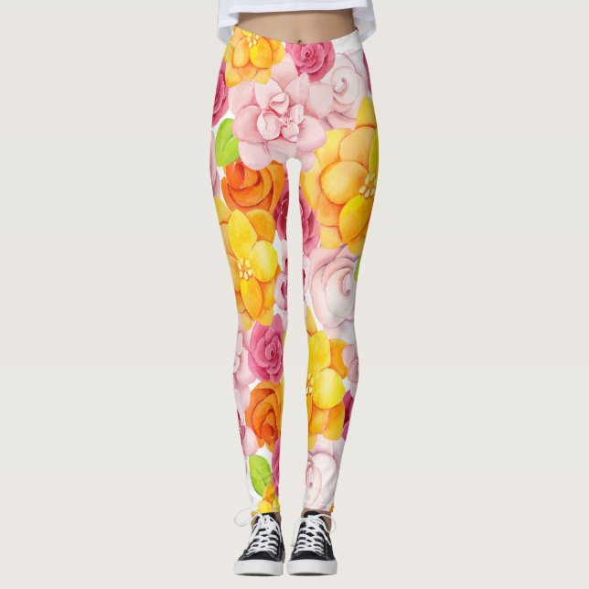 Vår Watercolor Flowers Leggings (Framsida)