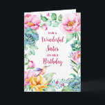 Vår Watercolor Flowers Sister Birthday Kort<br><div class="desc">Födelsedagskort för syster med vintage färgstarka vattenblommor och tankfull vers.</div>