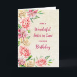 Vår Watercolor Flowers Sister in Law Birthday Kort<br><div class="desc">Födelsedag för syster i juridik med vintage färgstarka vattenfärgade blommor och tankfull vers.</div>