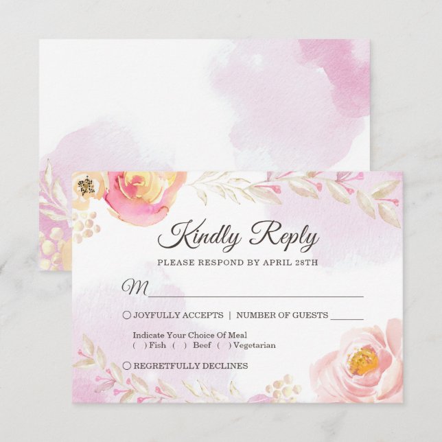 Vår Watercolor Girly Rosa & Guld Bröllop OSA (Fram/baksida)