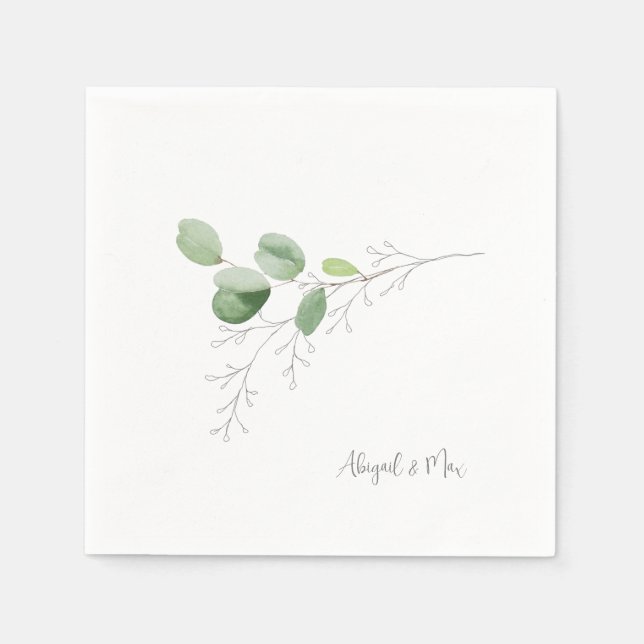 Vår Watercolor Hand-draw Foliage White Cocktai Pappersservett (Framsidan)