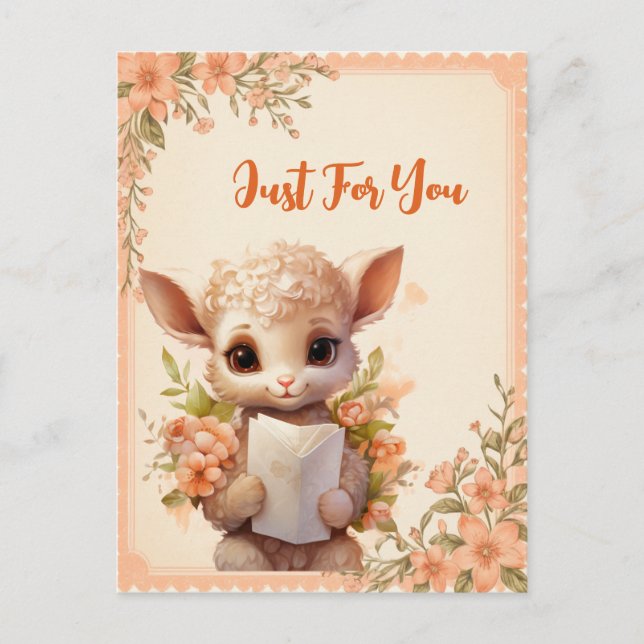 Vår Watercolor Lamb holding a a brev - Vykort (Framsida)