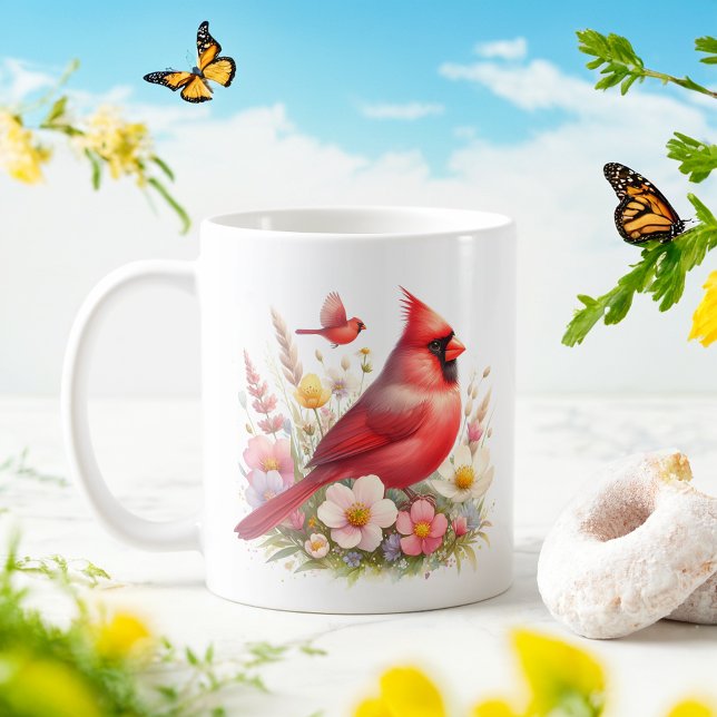 Vår Watercolor Northern Kardinal - Kaffemugg (Skapare uppladdad)