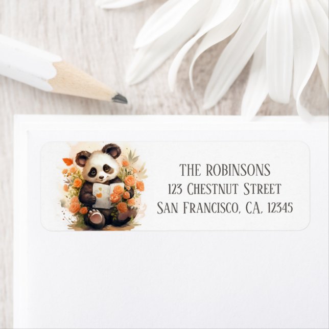 Vår Watercolor Panda - Returadress Returadress Etikett (Insitu)