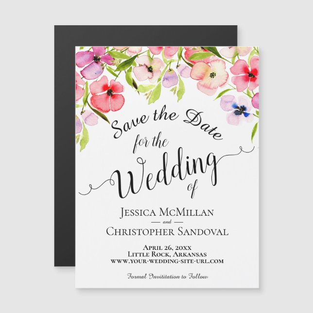 Vår Watercolor Pansies Bröllop spara datum (Fram/baksida)