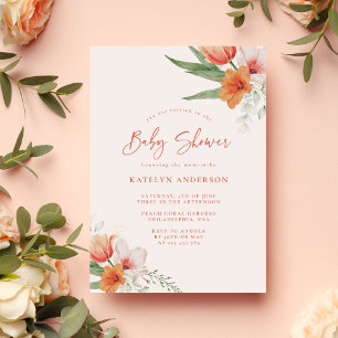 Vår Watercolor Peach Blommigt Girl Baby Shower Inbjudningar