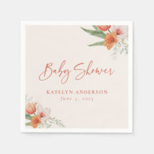 Vår Watercolor Peach Blommigt Girl Baby Shower