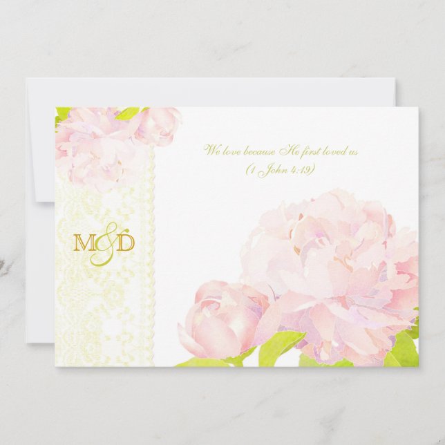 Vår Watercolor Peony Blommigt Bröllop Inbjudningar (Framsida)