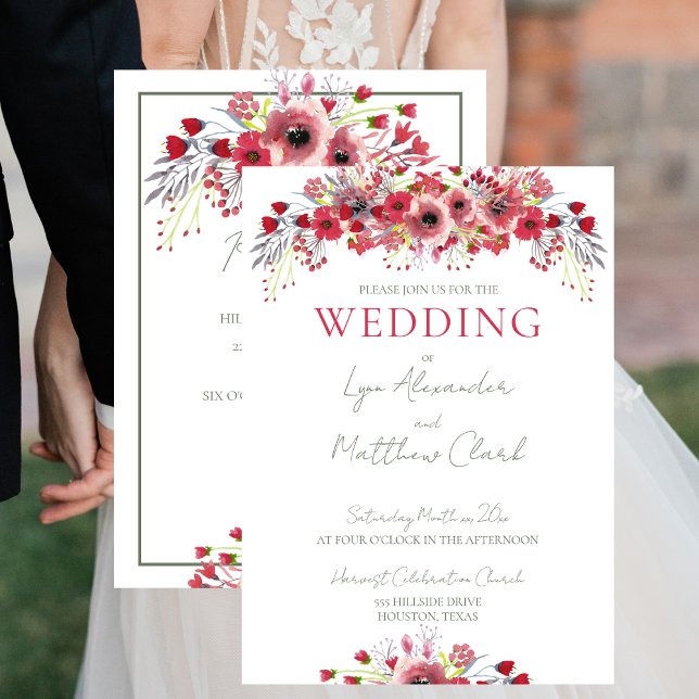 Vår Watercolor Poppy Red Flowers Bröllop Inbjudningar (Skapare uppladdad)