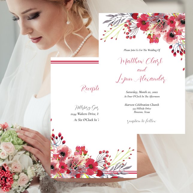 Vår Watercolor Poppy Red Flowers Bröllop Inbjudningar (Spring Colors Watercolor Wedding Invitation)