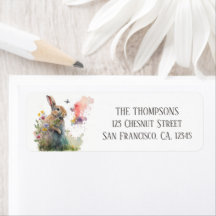 Vår Watercolor Rabbit Flowers Returadress