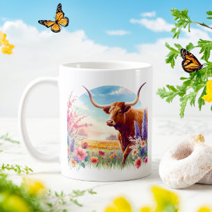 Vår Watercolor Texas Longhorn Kaffemugg