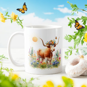 Vår Watercolor Texas Longhorn Kaffemugg