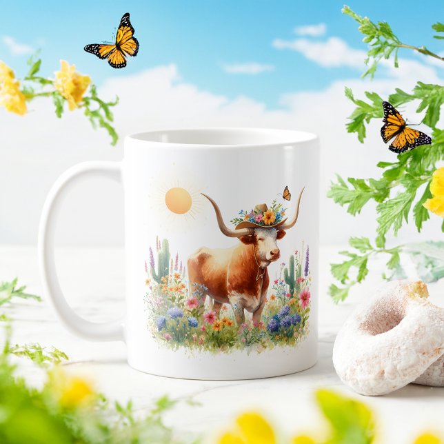 Vår Watercolor Texas Longhorn Kaffemugg (Skapare uppladdad)
