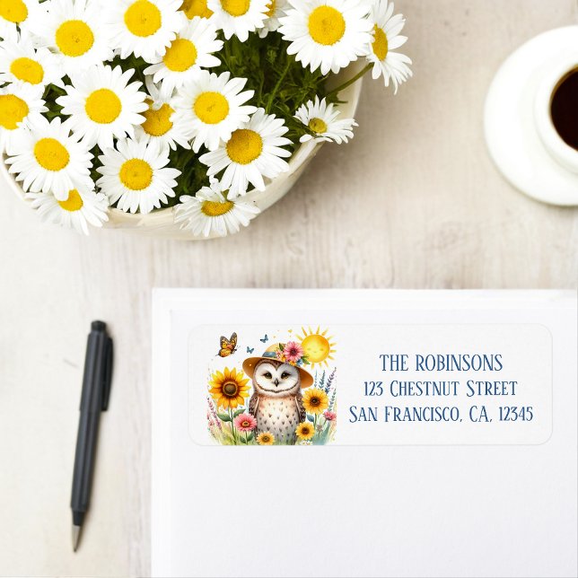 Vår Watercolor Uggla Returadress Etikett (Skapare uppladdad)