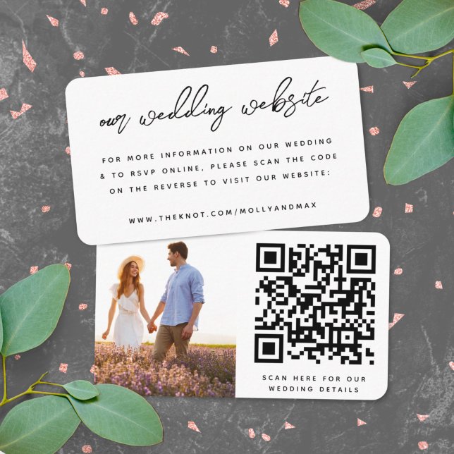 Vår webbplats Bröllop | QR-kod - OSA för enkel fot Tilläggskort (Direct guests seamlessly to your wedding website using this QR code photo invite enclosure card)