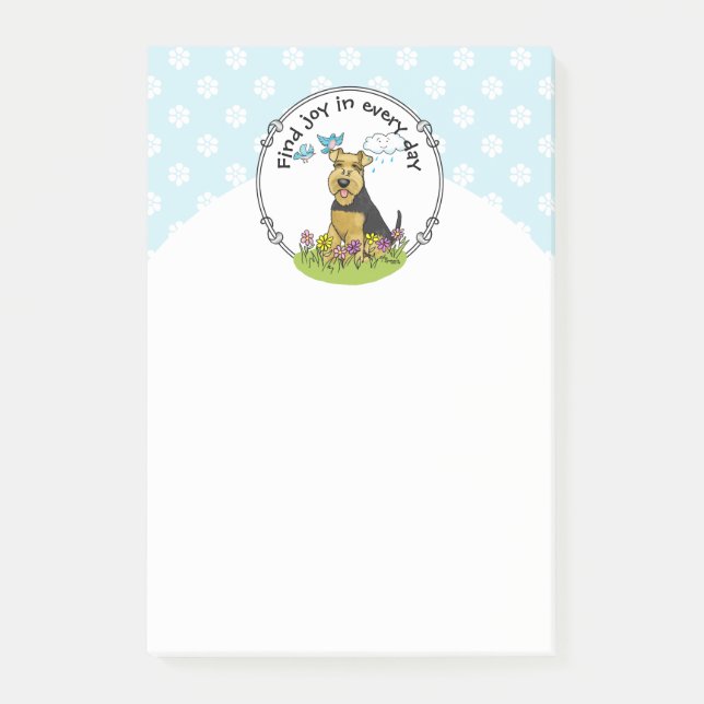 Vår Welsh Terrier Hund with Flowers - Cute Post-it Block (Framsida)