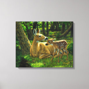Vår Whitetail Fawn och Mor Hjort Canvastryck