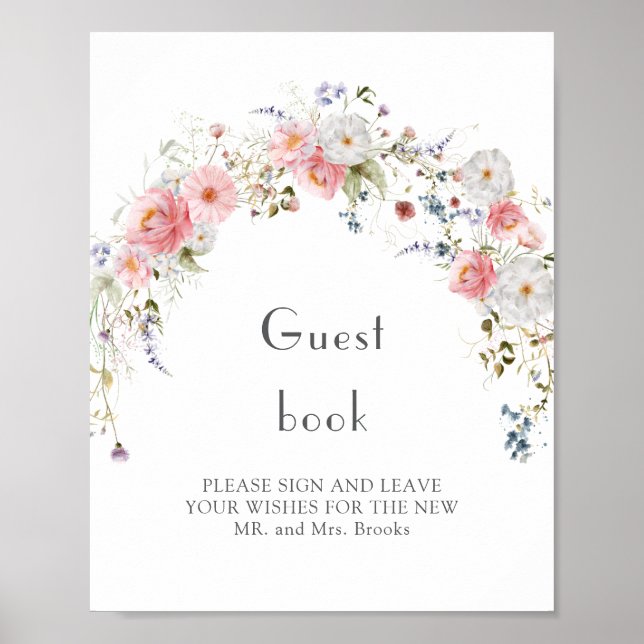 Vår Wildblomarc Rosa White Bröllop Guestbook Poster (Framsidan)