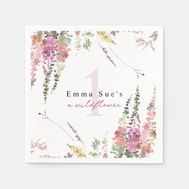 Vår WildblomBlommigt Birthday Napkins Pappersservett (Framsidan)