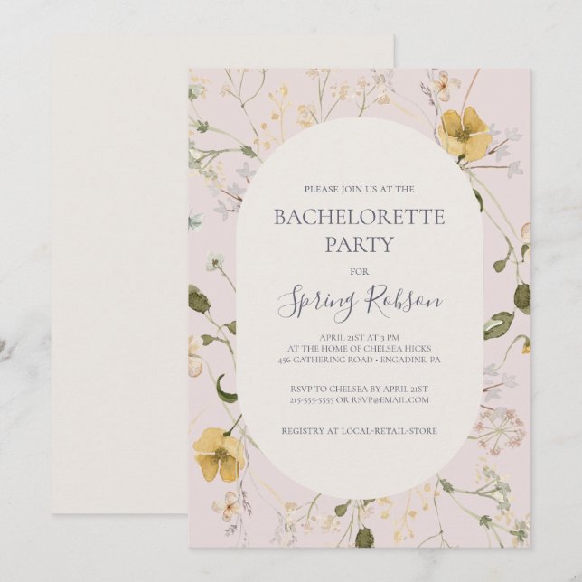 Vår Wildblomma |  Bachelorette Party Inbjudningar (Fram/baksida)