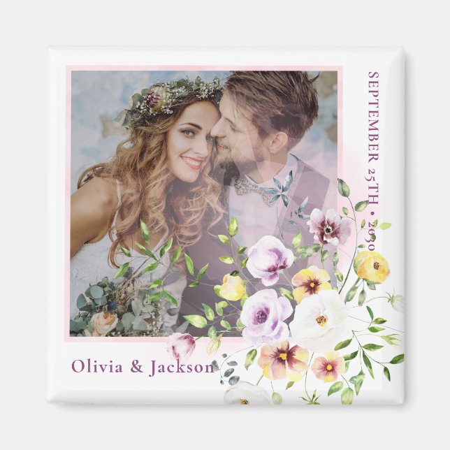 Vår Wildblomma Elegant Bride Groom Photo Magnet (Framsidan)