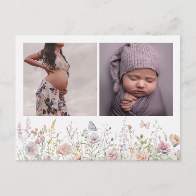 Vår Wildblomma Fält Baby Shower Tack Vykort (Framsida)
