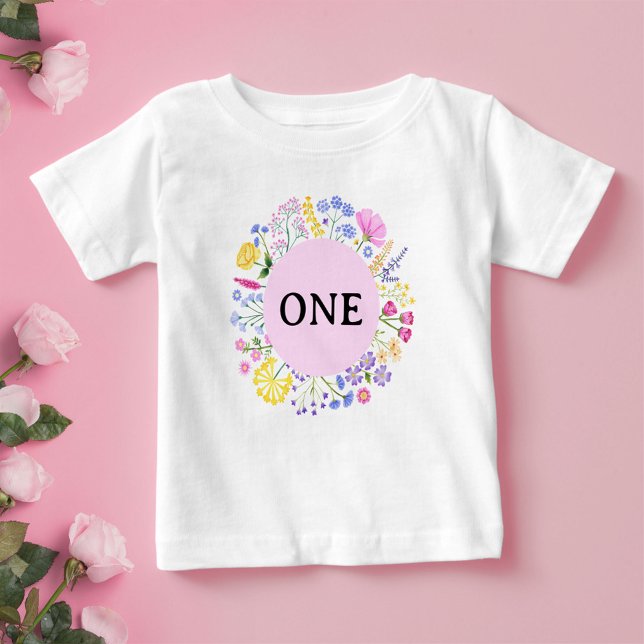 Vår Wildblomma Första födelsedag Flicka T Shirt (Spring Wildflower First Birthday Baby Girl Baby T-Shirt)