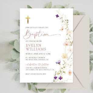Vår Wildblomma Girl Baptism och Christening Inbjudningar