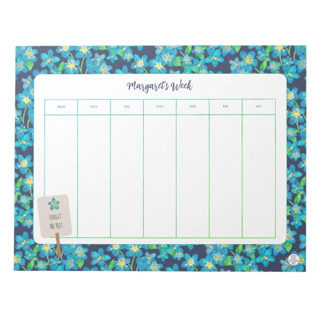 Vår Wildblomma Glöm mig Inte en vecka på en snabbt Anteckningsblock (Framsida)