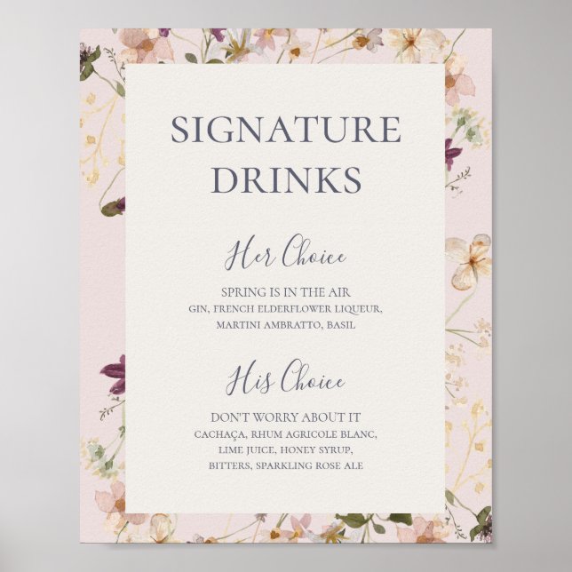 Vår Wildblomma |  Namnteckning Drinks-tecken Poster (Framsidan)
