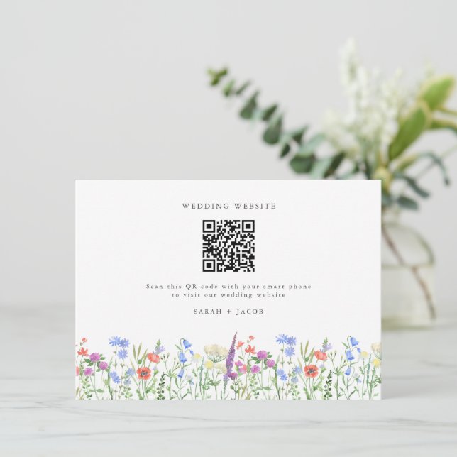 Vår Wildblomma QR-kod Bröllop Tilläggskort (Stående Fram)