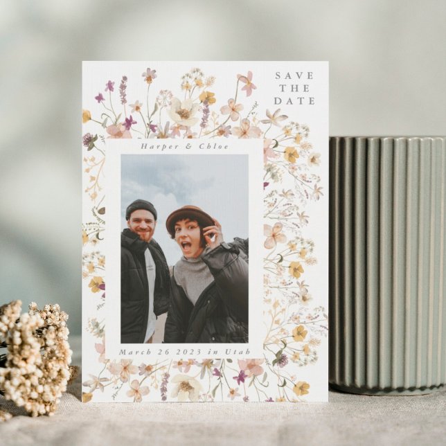 Vår Wildblomma Ram Watercolor Bröllop Spara Datumet (Skapare uppladdad)