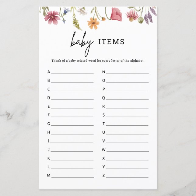 Vår Wildblommans babyskor Baby Alphabet Game (Framsida)