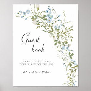 Vår WildblommBlue Grönt Bröllop Guestbook Poster